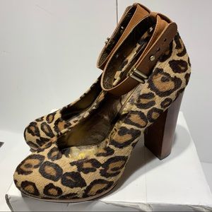 Sam Edelman chunky leopard pumps with ankle strap